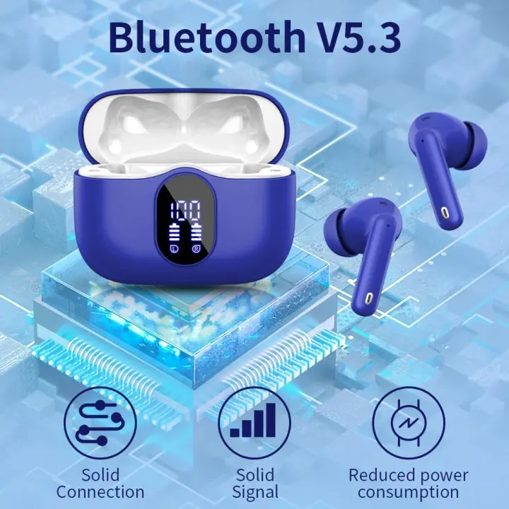 2023 Auriculares Inalambricos Bluetooth, Half-In-Ear Auriculares Bluetooth  5.3, 48 Horas Estéreo HiFi con Reducción de Ruido, IP7 Impermeable Cascos  Inalambricos, Comodidad Ligera, Carga Rápida USB-C