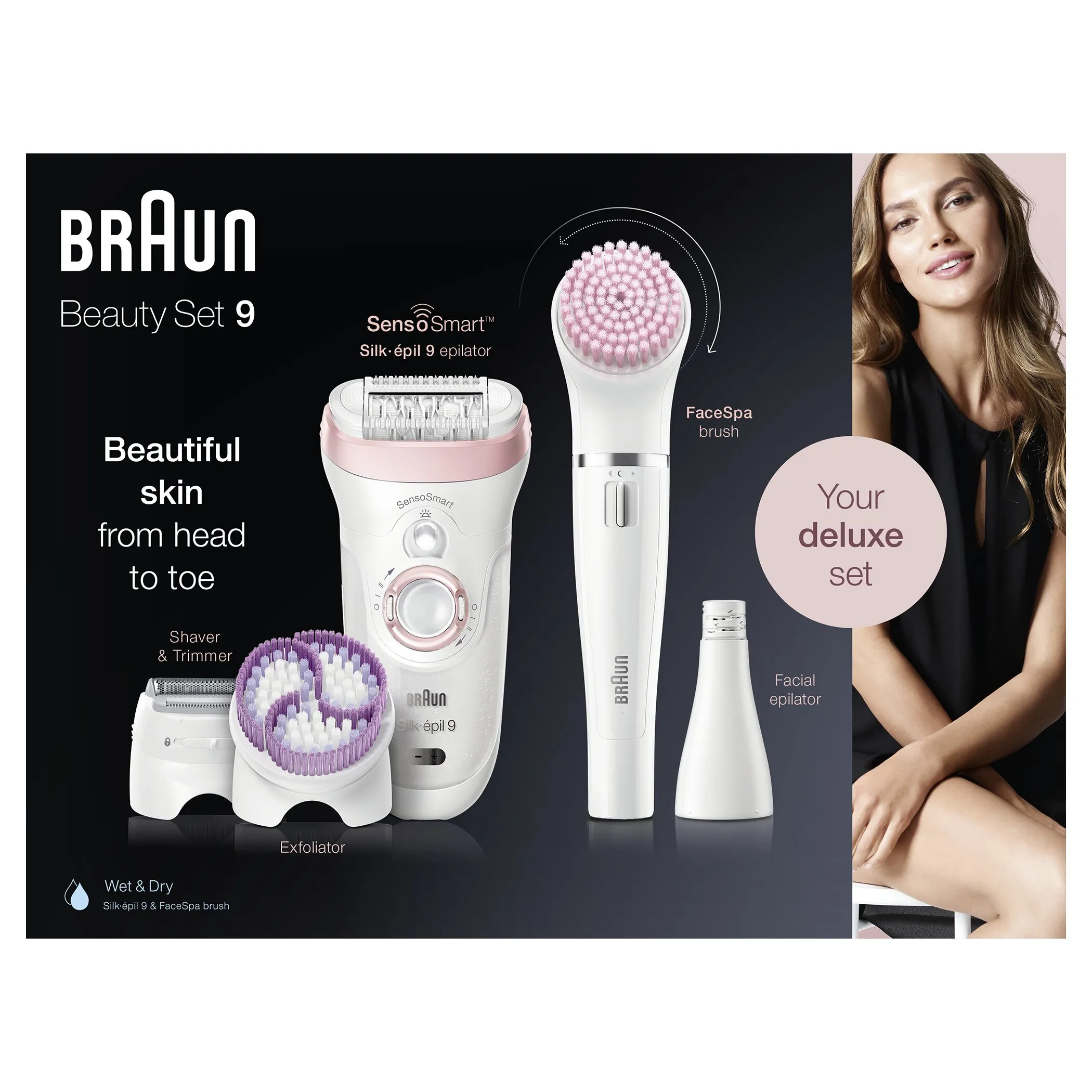 Braun Silk-épil Beauty Set 9 9-975 de lujo 6 en 1  depiladora mujer inalámbrica Wet&Dry: kit de depilación, rasurado, exfoliación y limpieza para rostro y cuerpo - 1