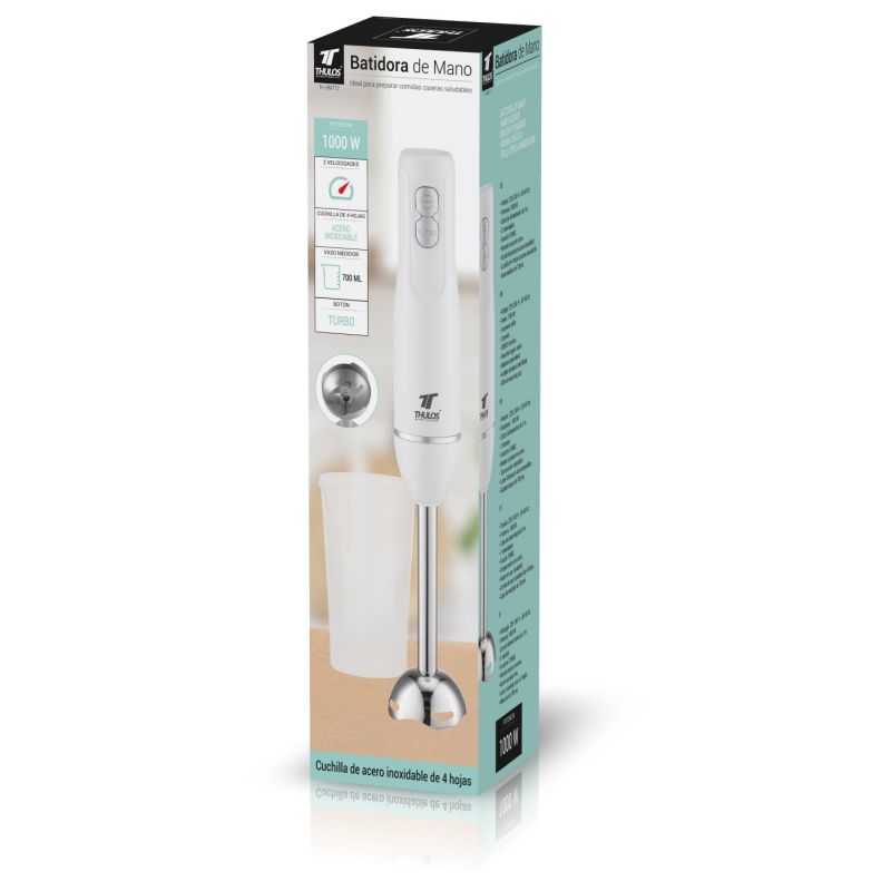 Batidora de mano 1000W, 2 velocidades + función TURBO. Incluye vaso medidor de 700 ml. THULOS TH-BM712 - MEZCLADOR ALIMENTOS