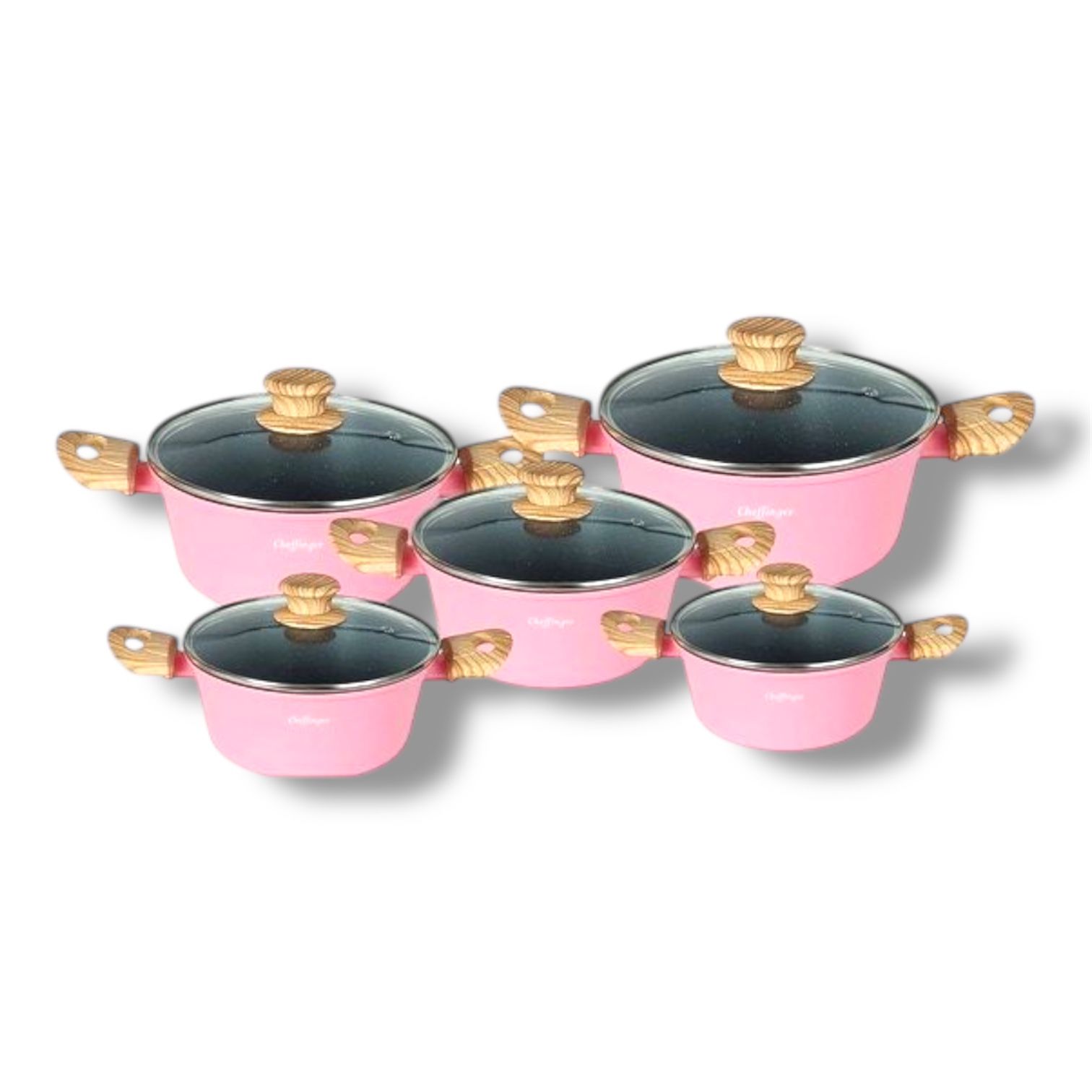 Juego de Sartenes Chefffinger - 10 Piezas - Negras - Inducción - Con Tapas de Vidrio - OLLA - OLLAS