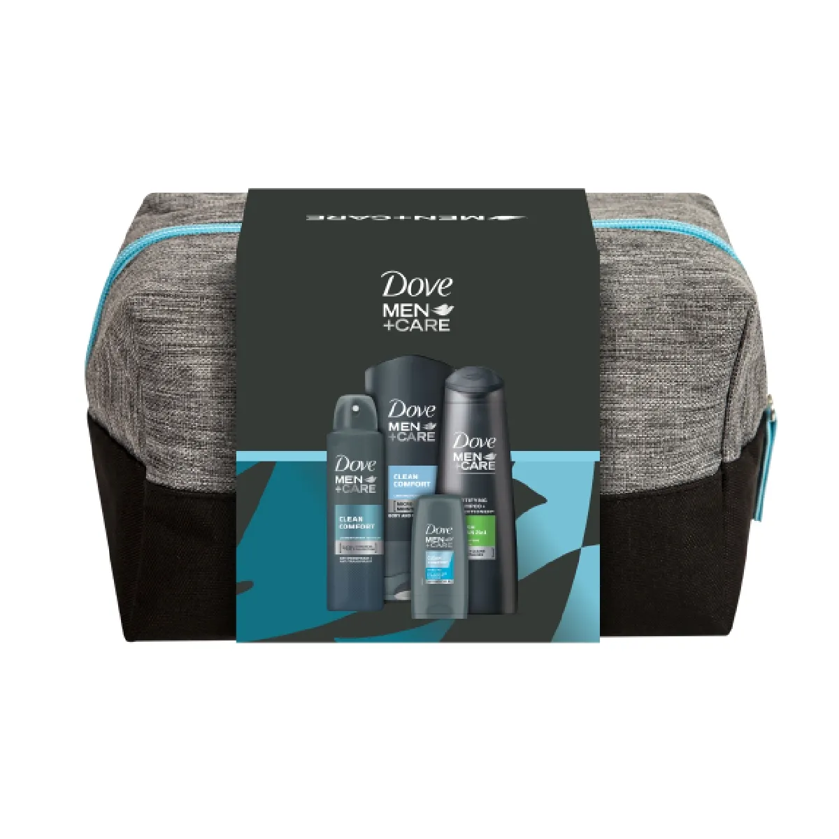Dove Neceser para hombre Clean Comfort y Fresh Clean con desodorante, gel de ducha y champú 2 en 1 200ml+400ml+55ml+250ml