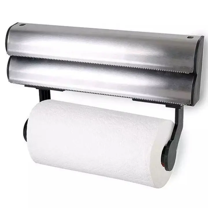 Dispensador de papel de cocina con cortador 6 en 1, organizador de papel de  aluminio y plástico con soporte para rollo, soporte de almacenamiento de