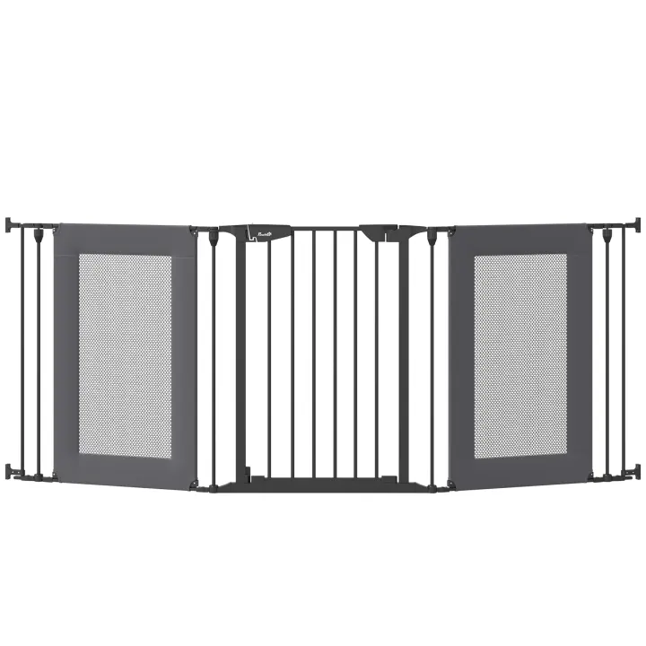 PawHut Barrera de Seguridad Plegable de 3 paneles Portátil para Mascotas  Rejilla de Protección para Perros Pequeños 160x76 cm para Puertas Escaleras  Pasillos Café Oscuro