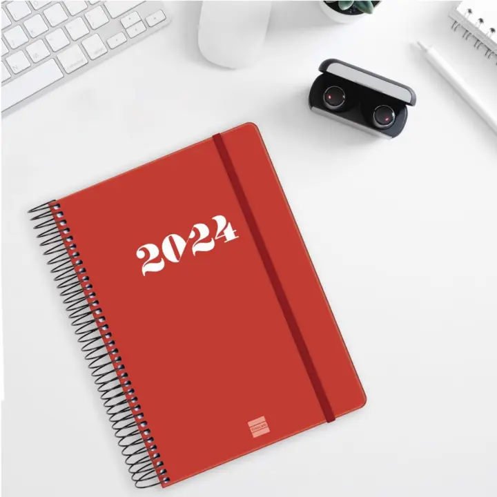 Agenda 2024 Espiral My 1 Día por Página Enero 2024 a Diciembre 2024 12  meses Rojo Finocam