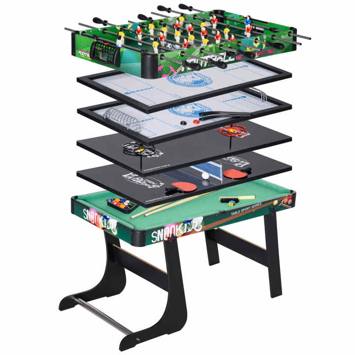 HOMCOM Mesa Multijuegos 4 en 1 Incluye Futbolín Air Hockey Ping-Pong y  Billar Mesa de Juegos para Niños y Adultos 87x43x73 cm Natural