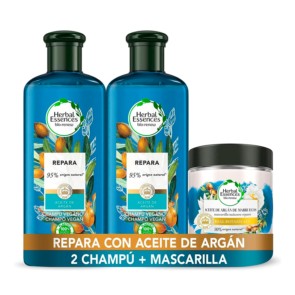 Pack de 2 botes de champú + mascarilla Herbal Essences con aceite de Argán por sólo 6.99€ ¡¡66% de descuento!!