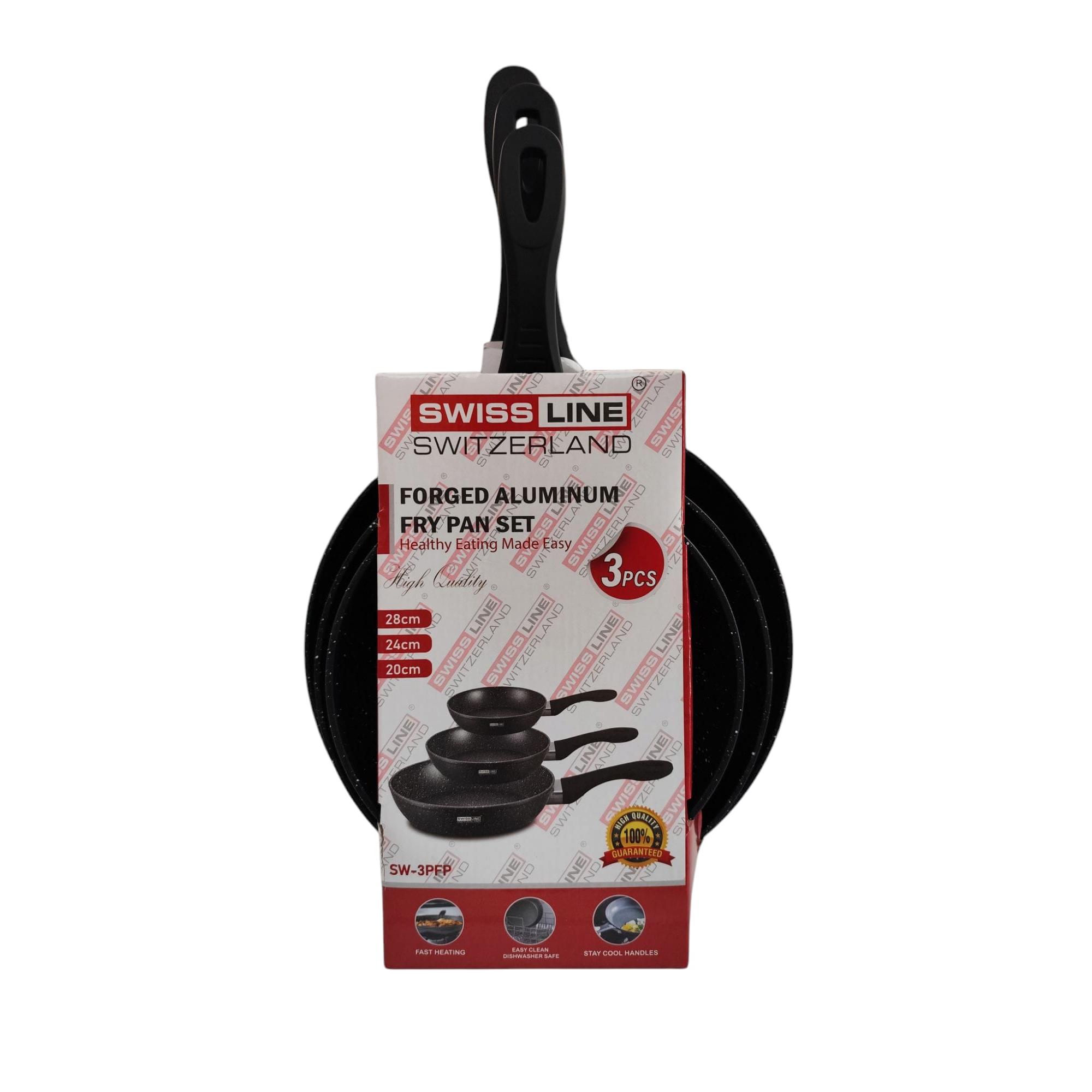 SET DE SARTENES - JUEGO DE SARTENES - ALUMINIO FORJADO 18 - 3 PIEZAS - X3 UNIDADES - APTO PARA TODO TIPO DE COCINAS - APTO PARA INDUCCION - SWISS LINE - MODELO SW-3PFP - APTO LAVAVAJILLAS - 28 CM - 24 CM - 20 CM- COLOR AZUL