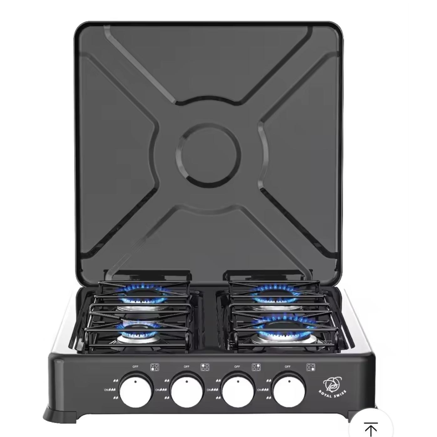 royal swiss - Cocina de gas de 4 quemadores con tapa Parrillas esmaltadas, seguridad de corte de gas