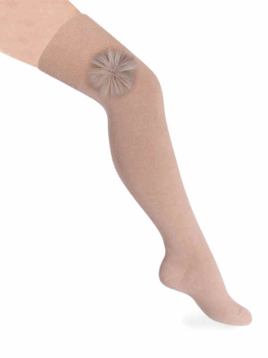 Calcetines altos sobre rodilla con lazo y pompón