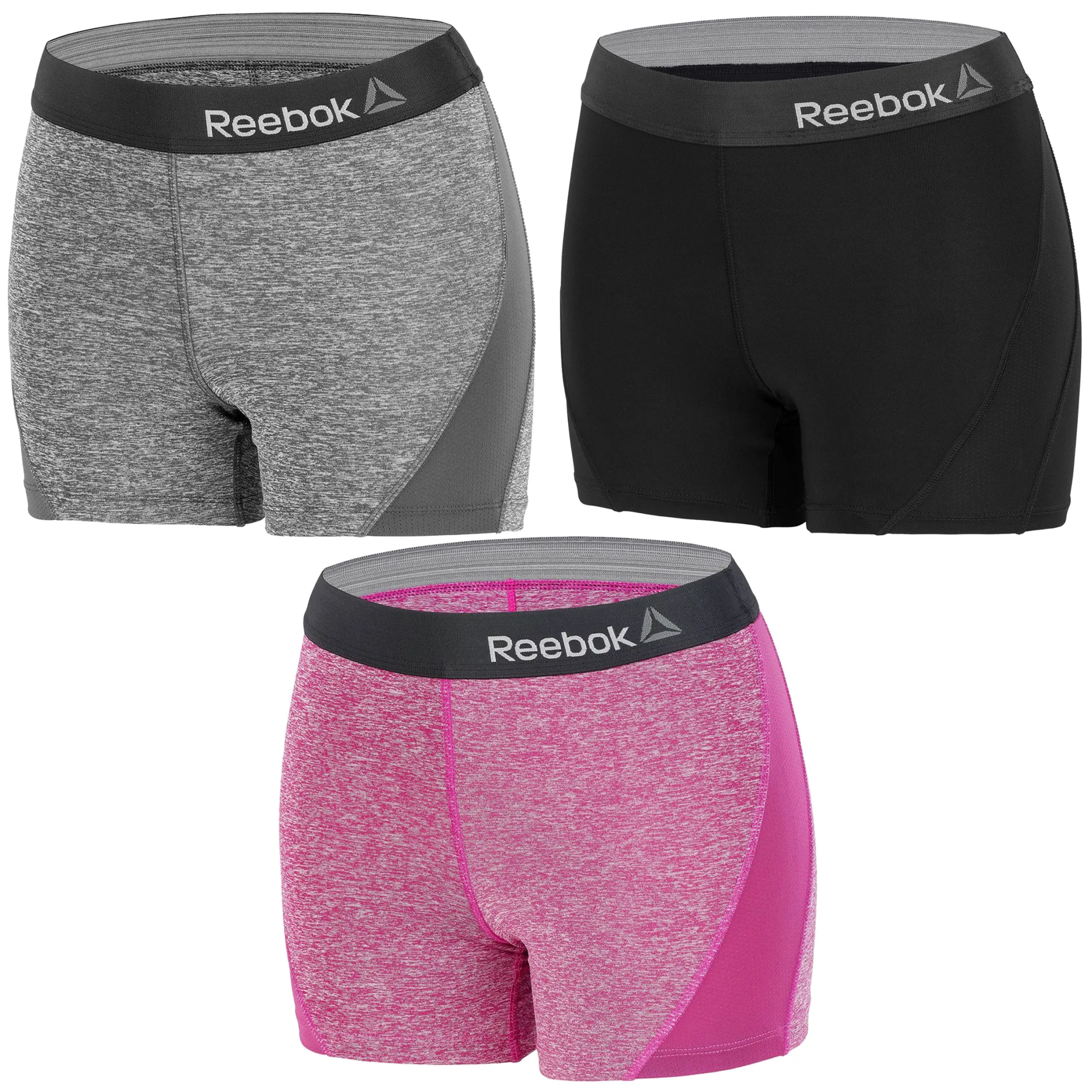 Pack 3 shorts deportivos REEBOK para mujer en color morado/gris/negro Miravia