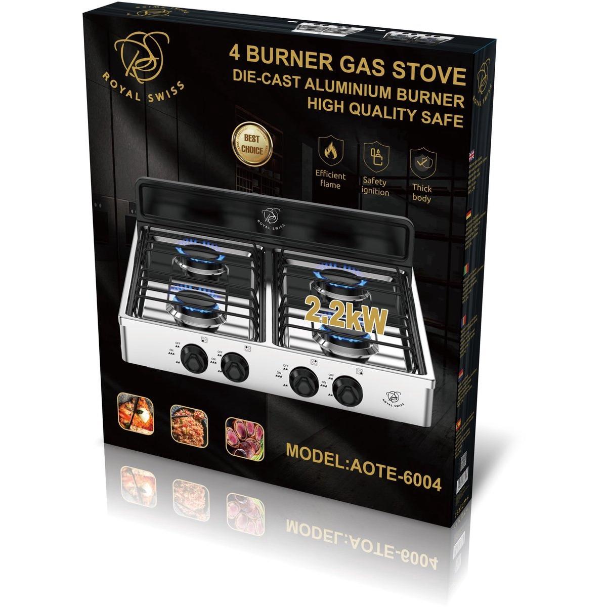 COCINA - ESTUFA DE GAS - PORTATIL - FACIL DE USAR - TRANSPORTAR - MARCA ROYAL SWISS - 4 QUEMADORES