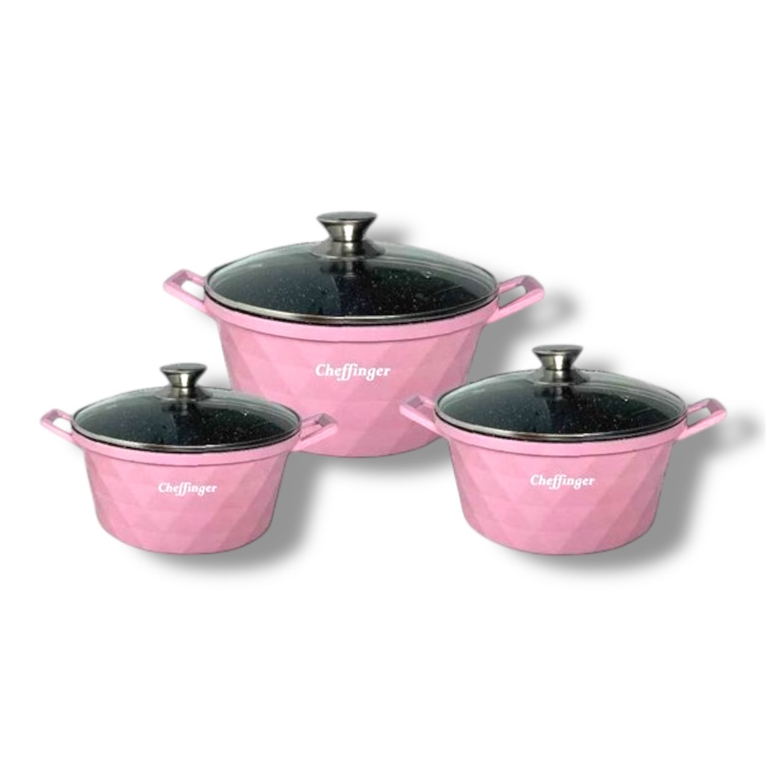 Batería de cocina Chefffinger - Diamond Line - 6 piezas - 20, 24 y 28 cm - Rosa - SET OLLAS