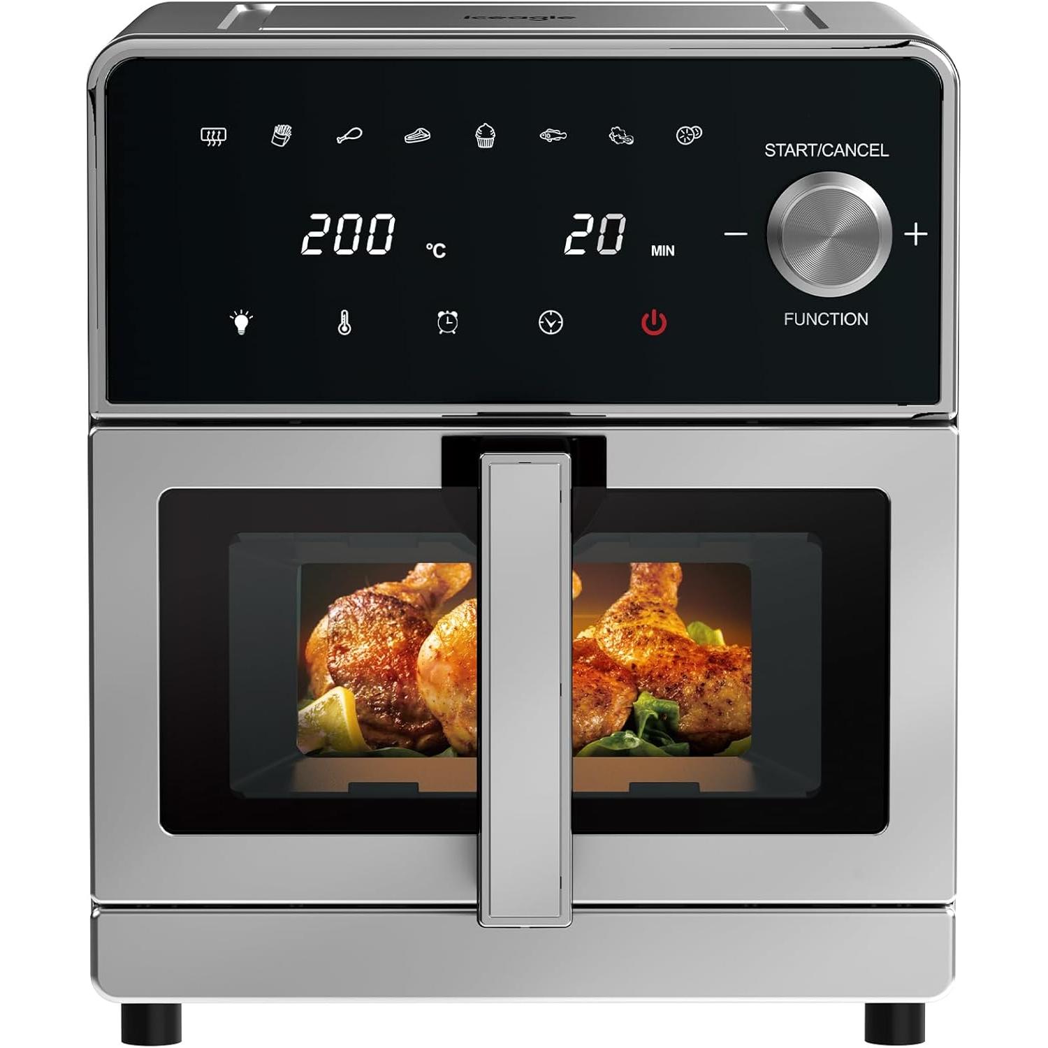 SWISSLINE - SWISS LINE - FREIDORA SIN ACERITE - Freidora de Aire XXL 10 L – 2100W Air Fryer con Doble Resistencia Arriba y abajo | Freidora sin Aceite con Ventana, 8 en 1,Diseño metálico de 360°, Pantalla Táctil, Recetas para Freír Fácilmente