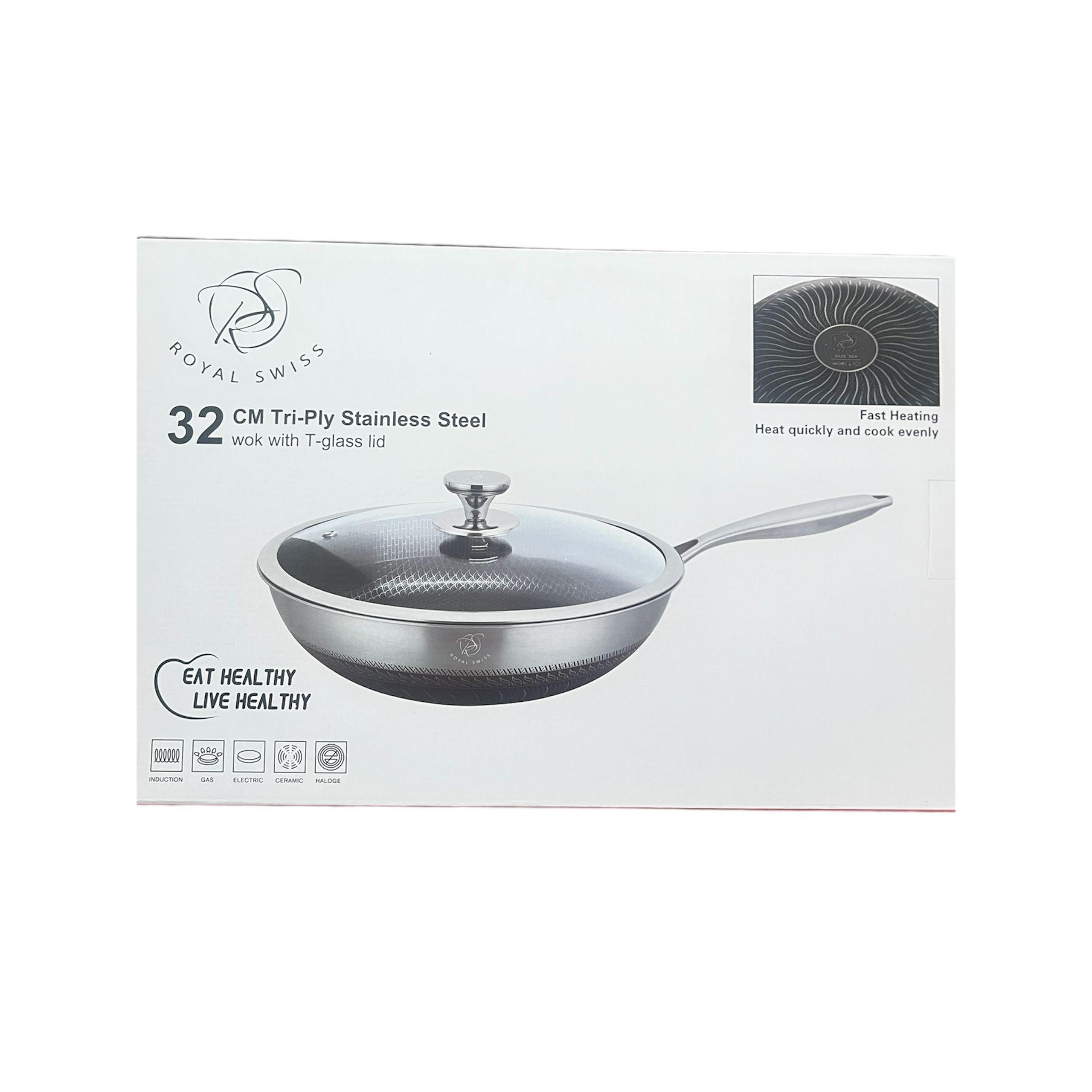 Sartén de acero inoxidable de tres capas de 32 cm - PROFESIONAL - VALE INDUCCION - TODO TIPO DE FUEGOS