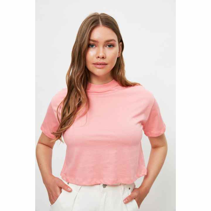 TRENDYOL Camiseta Básica Básica De Cuello Redondo Para Mujer, Pudra., XG