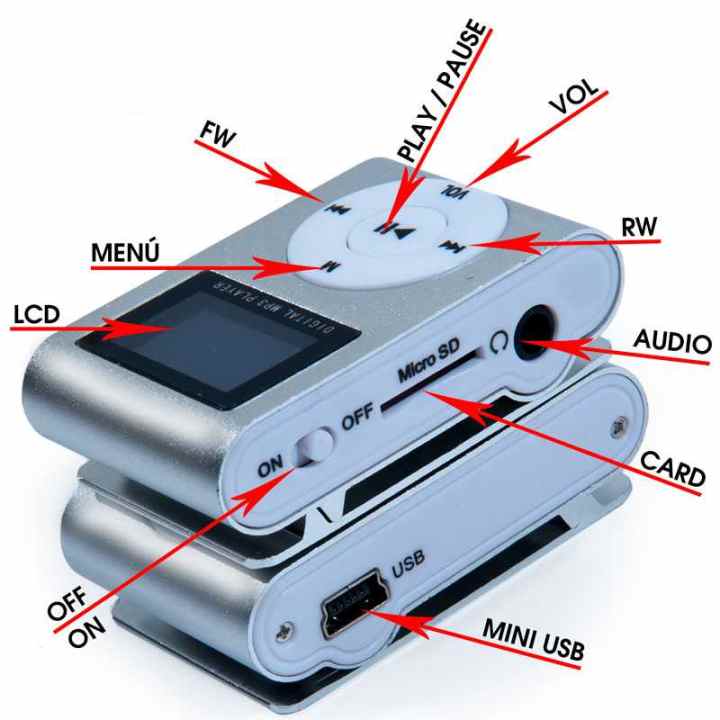 Ociodual Reproductor MP3 con Clip Pantalla LCD Soporta Tarjeta Micro SD  hasta 32 GB Morado Lector de Música Audio Metálico