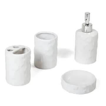 Juego de baño moderno de cerámica dosificador, vaso y jabonera Basic