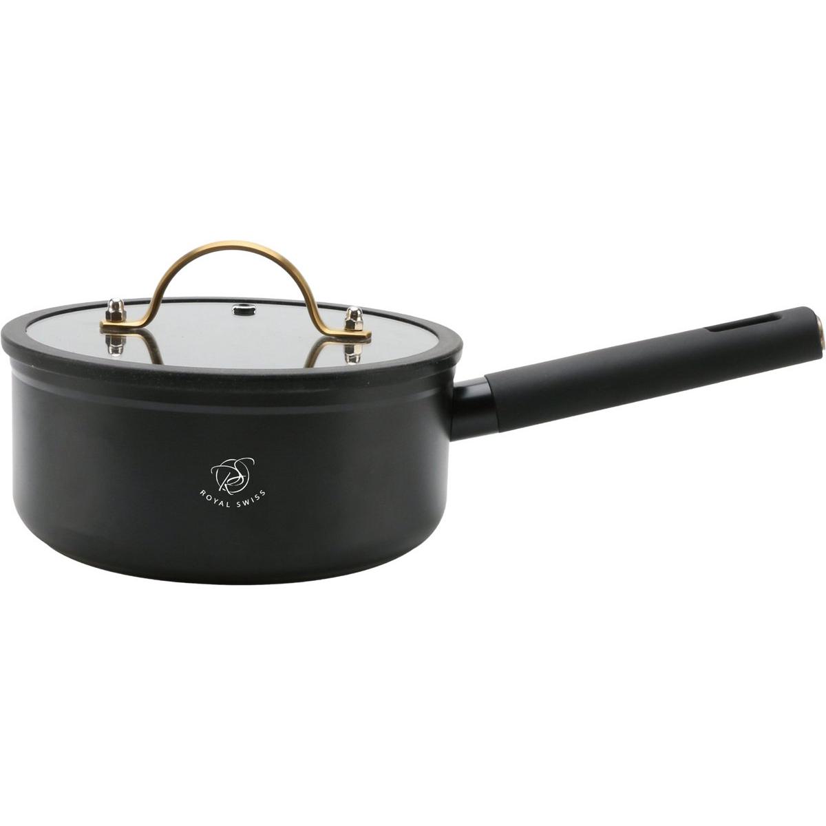 Cacerola Royal Swiss® 18x8cm – Con tapa de silicona – Revestimiento antiadherente de mármol – Apta para inducción – Mango suave al tacto – Para sopas, salsas y la cocina diaria