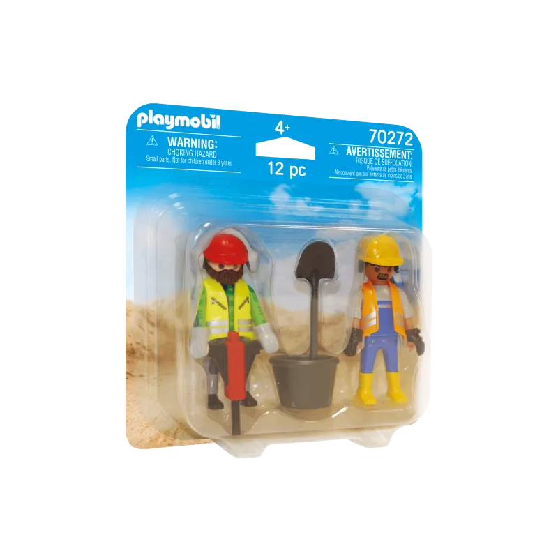 PLAYMOBIL DuoPack 70272 – Zwei Bauarbeiter-Figuren Mit Presslufthammer, Schaufel & Eimer, Für Kinder Ab 4 Jahren
