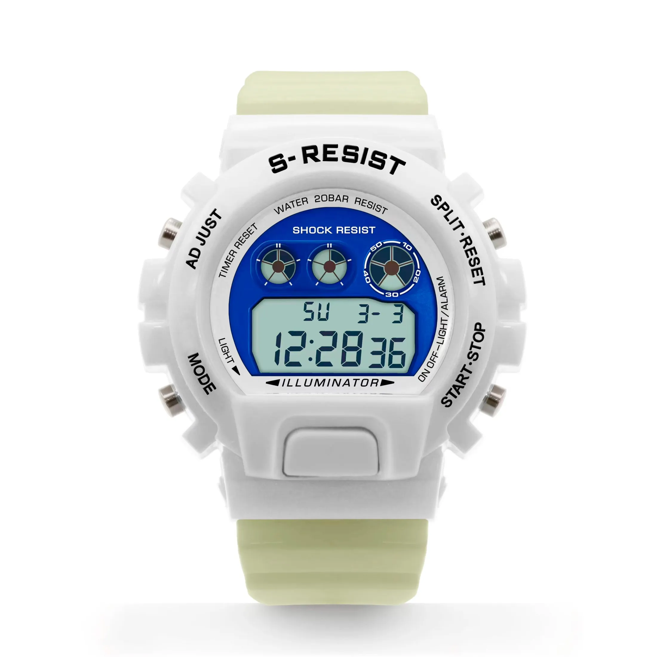Reloj digital deportivo blanco Reloj hombre mujer unisex, pulsera fitness, resistente agua, cronógrafo calendario alarma | Miravia