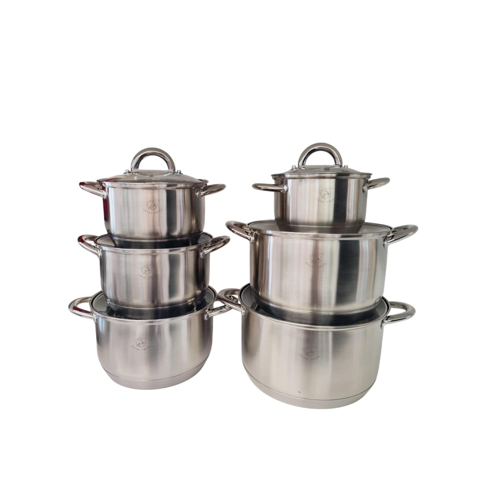 Set olla - juegos de ollas - 12 piezas - marca royal swiss -  apto para todo tipo de fuegos - INDUCCIÓN - ACERO INOXIDABLE - 2.1/2.9/3.9/5.0/6.5/8.0 LITROS