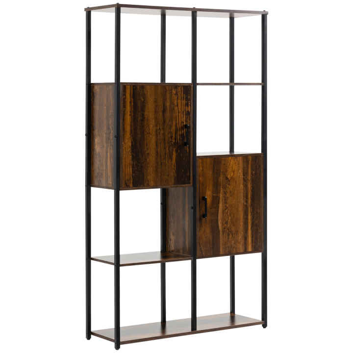 HOMCOM Estantería Librería Industrial de 4 Niveles Estantería de Madera con  7 Compartimentos y Marco de Acero para Salón Oficina Estudio Antivuelco  74x30x155 cm Marrón Rústico