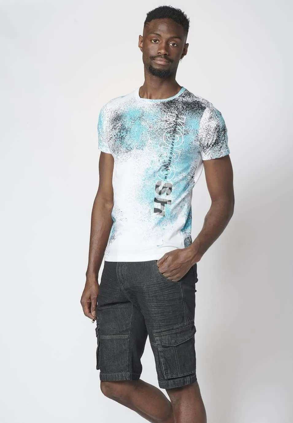 Camiseta corta con estampado con salpicaduras logo lateral 100% algodón para Hombre - Koroshi |