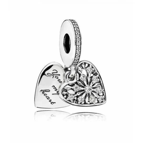 Collar Colgante Medallón Corazón De Cristal Con Filigrana - Bañado En Oro Blanco 18K, Estilo Cerrado, Marca Gossipgirl