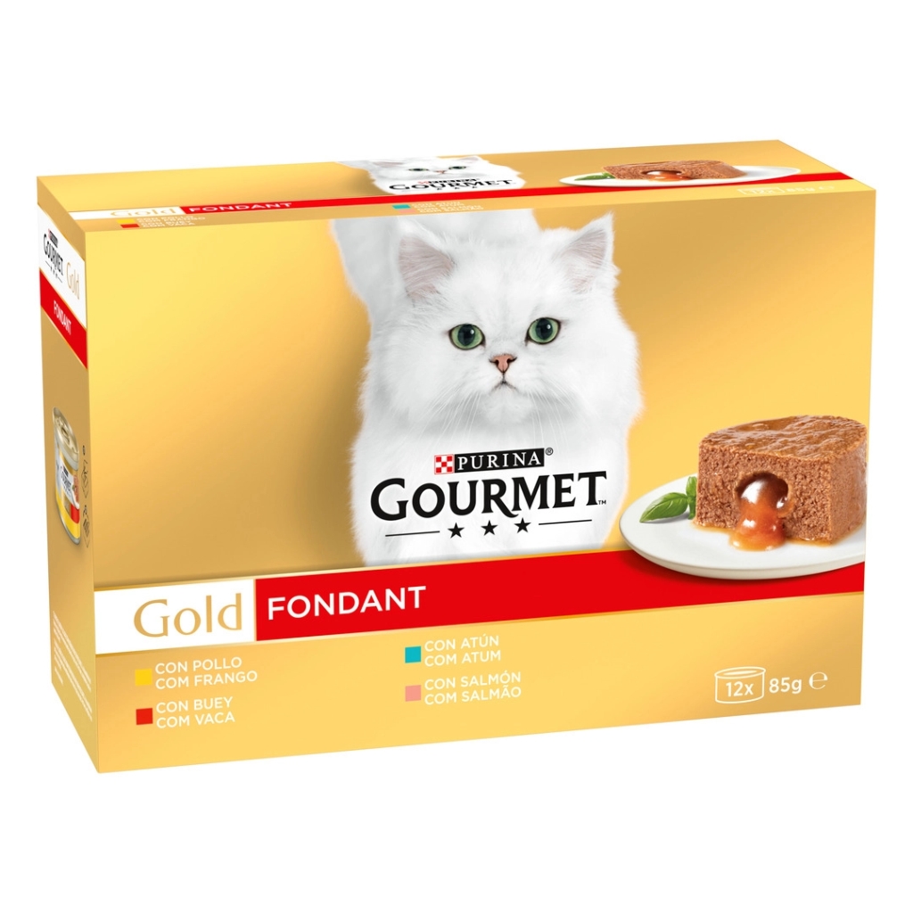 Pack de 12 latas de comida húmeda para gatos Purina Gourmet Gold Fondant por sólo 6,16€ ¡¡44% de descuento!!