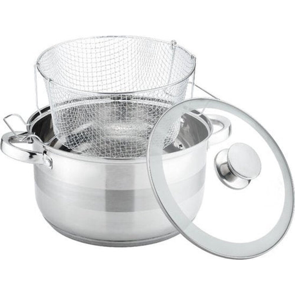 Olla para pasta de 6,5 L con colador, olla para sopa, acero inoxidable, apta para inducción, tapa de cristal