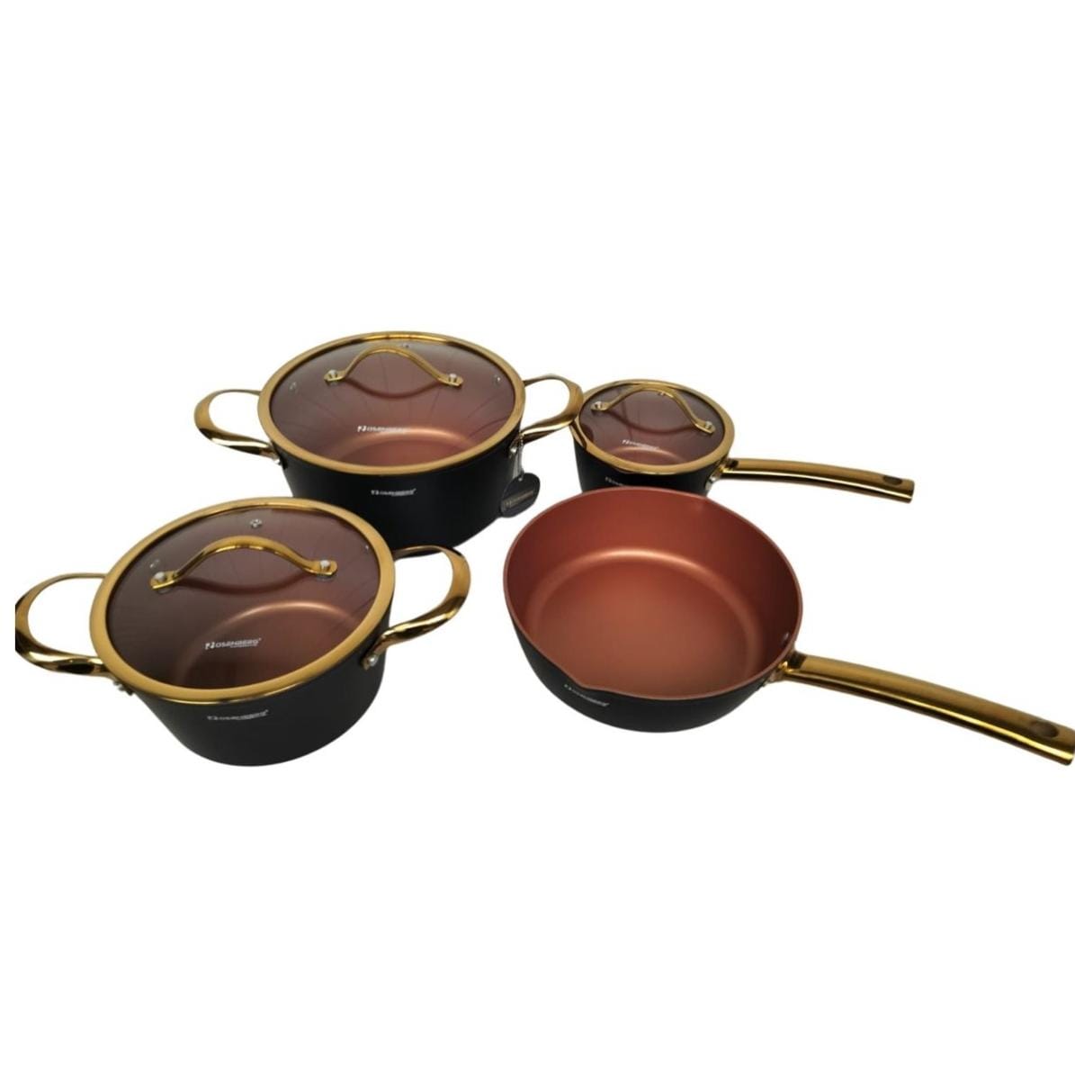 SET JUEGO DE OLLAS - SARTENES - ORO - ROSENBERG PROFESSIONAL - 7 PIEZAS - APTO TODO TIPO DE FUEGOS - APTO INDUCCION - 16CM 1.4L - 20CM 2.8L - 24CM 4.8L - 24CM 2.9L