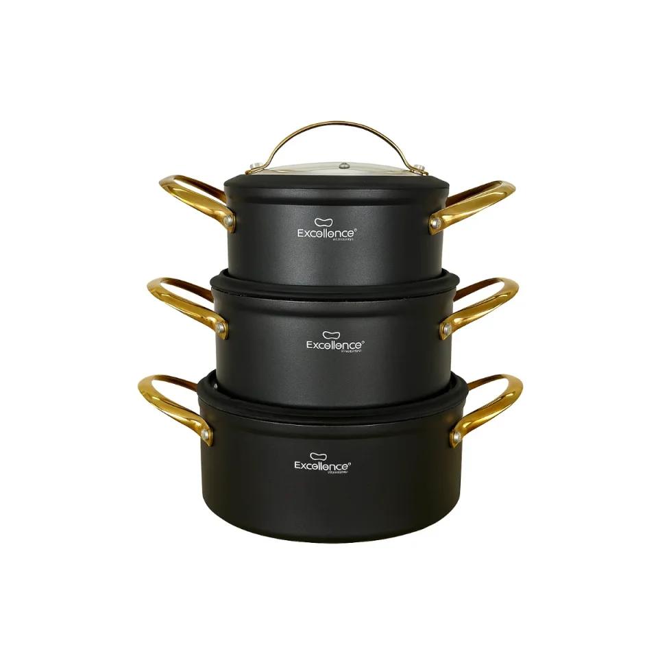 Set de Cocina Excellence Negro y Dorado - OLLAS - SARTENES CON TAPAS