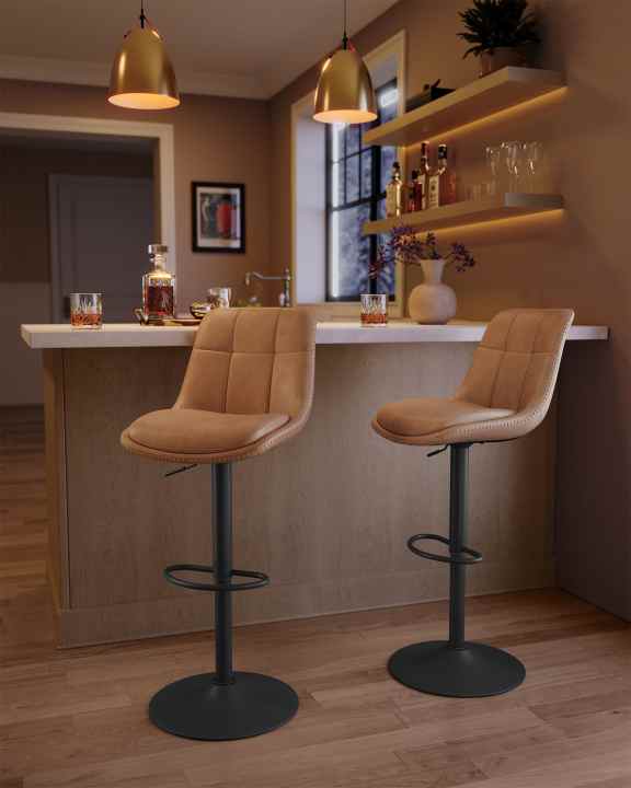 Set de 2 Bancos Altos para Barra de Cocina o Bar con Diseño Ergonómico Uso  Interior Tapizado PU Café