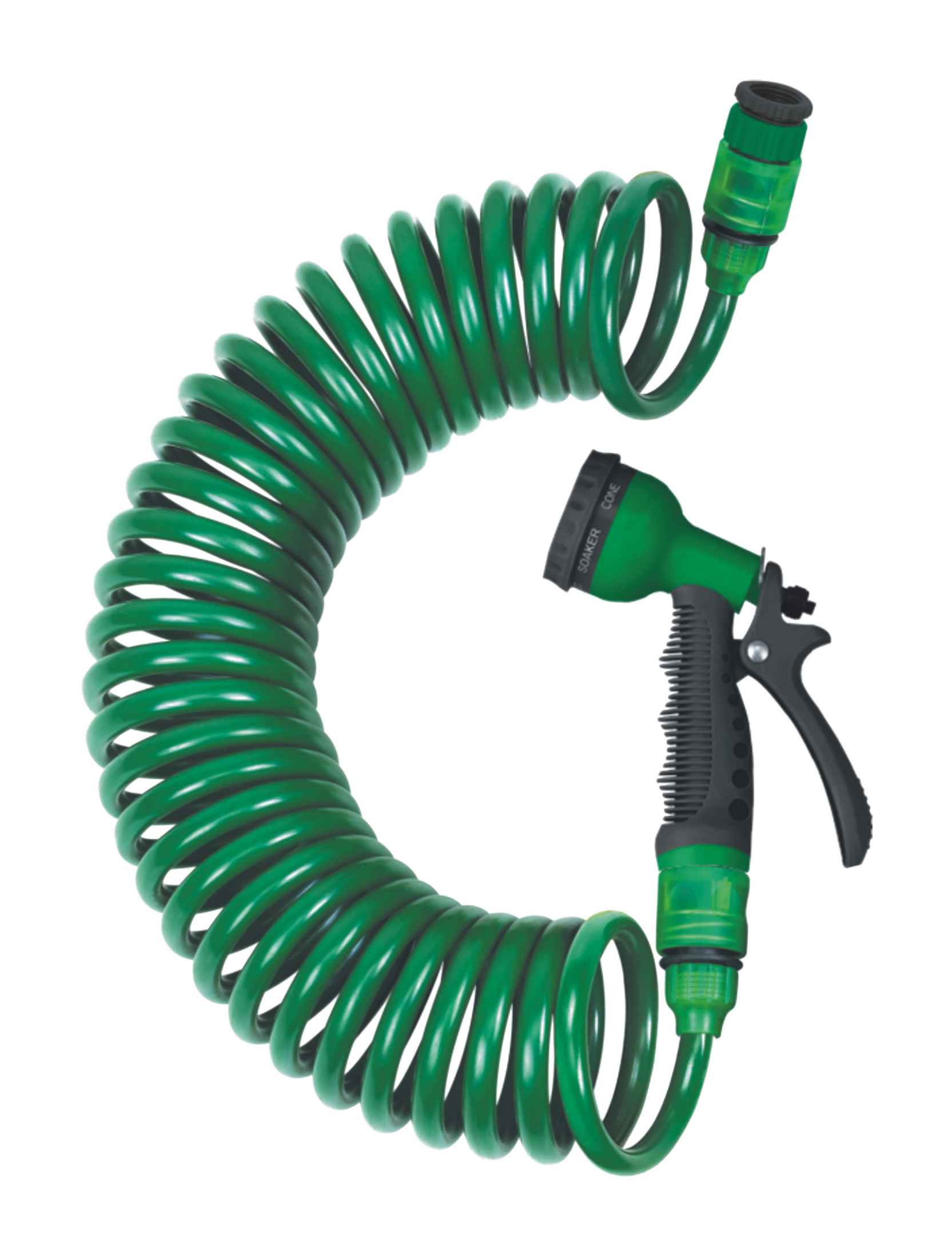 Manguera Espiral EVA 3/8" 15M Verde - Kit Con Pistola Multifunción Y Conectores | Para Riego Jardín Y Lavado Coche