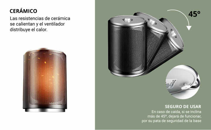 SOLMIRA® Calefactor Cerámico, Blanco, Bajo Consumo, Inclinable 90