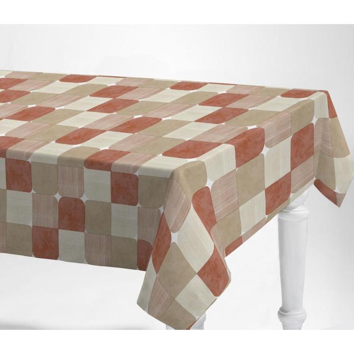 Tovaglia in tela cerata PVC con stampa cerchi. Colori rosso, grigio, bianco e nero. Tapies Rosso (140_x_250_cm
