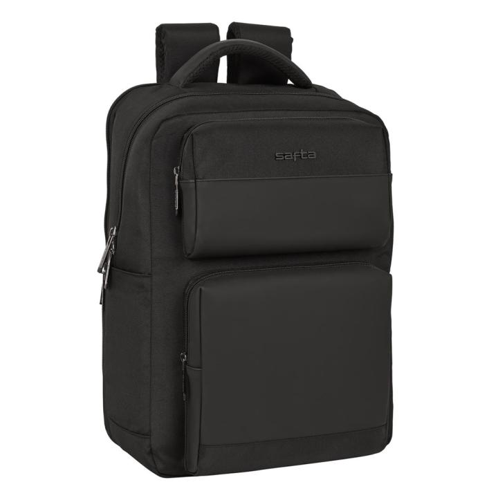 SAFTA Business Black Laptop Backpack - Fits 15.6" Laptop + Tablet, USB Port, Unisex