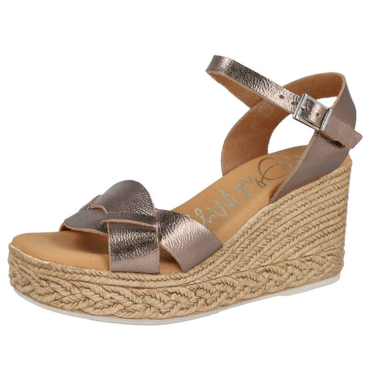 Sandalia De Mujer Xti Textil Metalizado Con Cuña De Yute