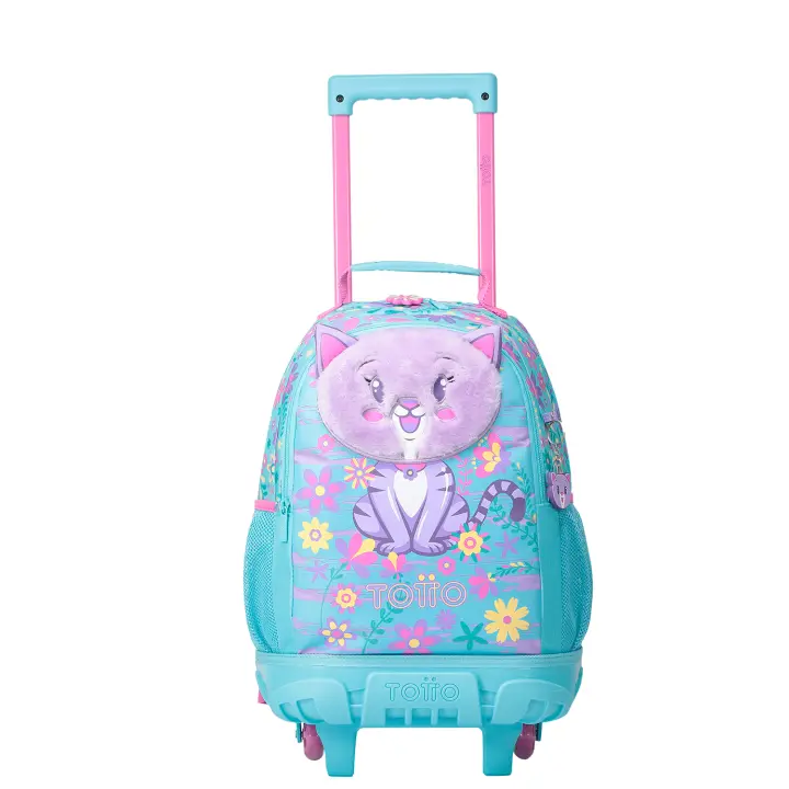 Mochila escolar pequeña ruedas gatos astronautas - Resma - Rosa