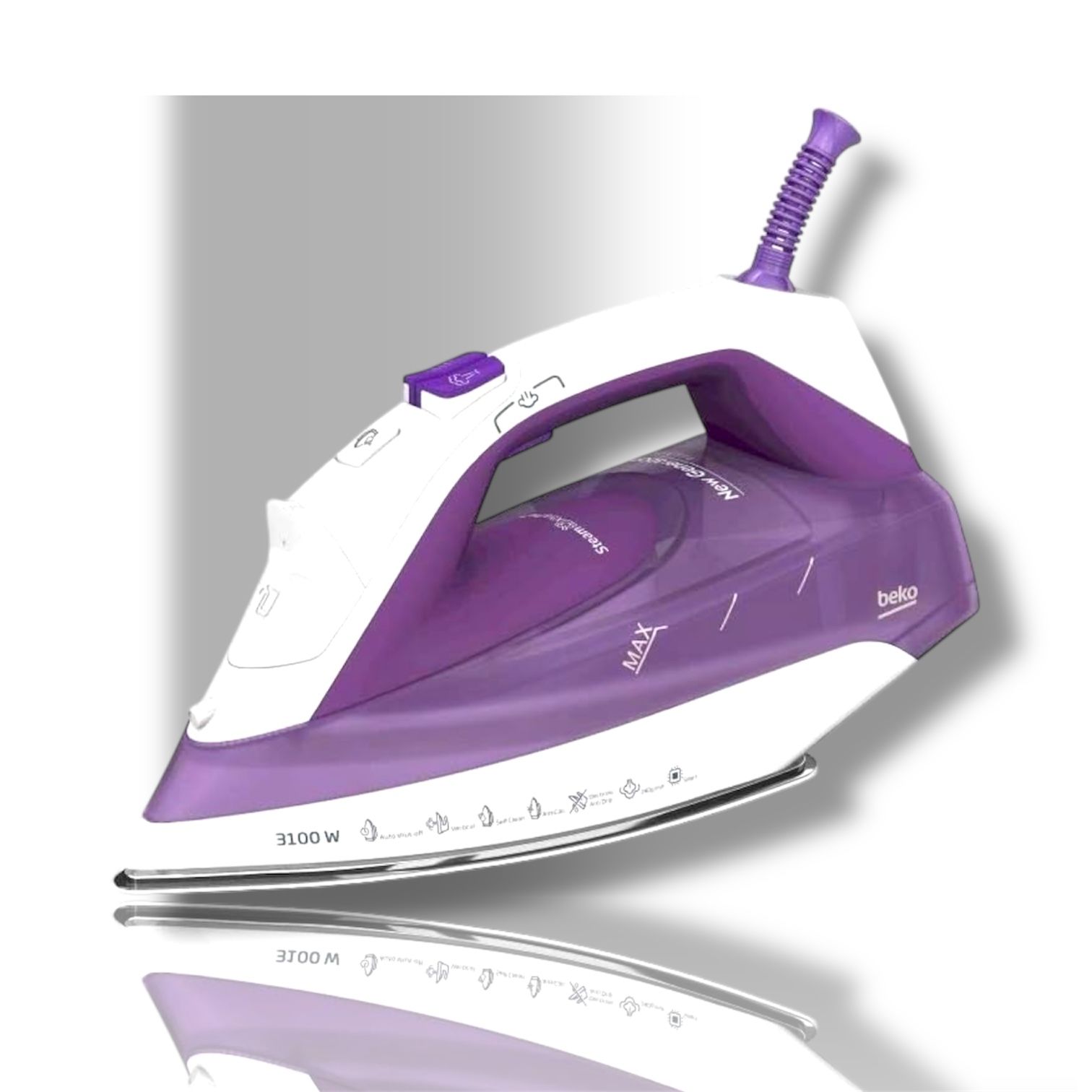 Beko SPA7131P Plancha de Vapor, 3100 W, Golpe de vapor 240g/min, Vapor continuo 60 g/min, suela cerámica SteamXtra Pro, Protección antibrillos, Antical, autolimpieza [Clase de eficiencia energética A]