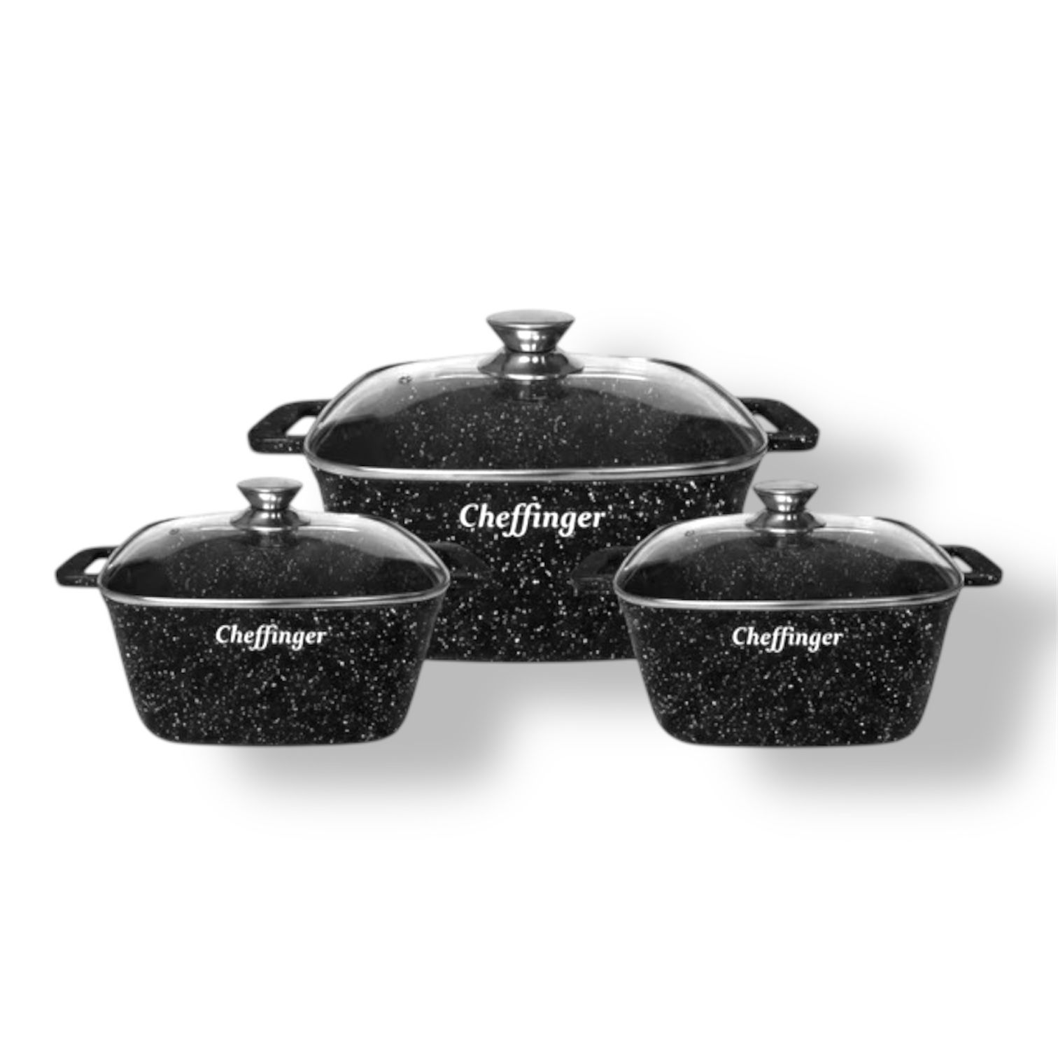 Juego de 6 piezas Cheffinger con patas cuadradas y revestimiento de mármol CF-SQC01 - SET OLLAS - BATERIA DE COCINA