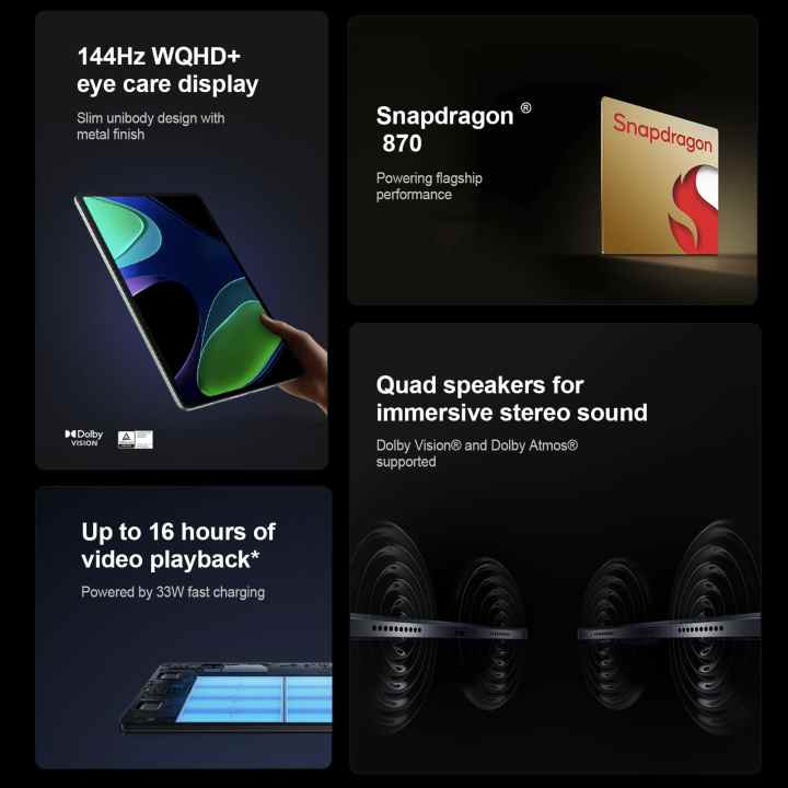 Xiaomi Pad 6 (sin Funda) + Auriculares – Tablet de 11” (WiFi, Pantalla  WQHD+ de 144Hz, 6GB