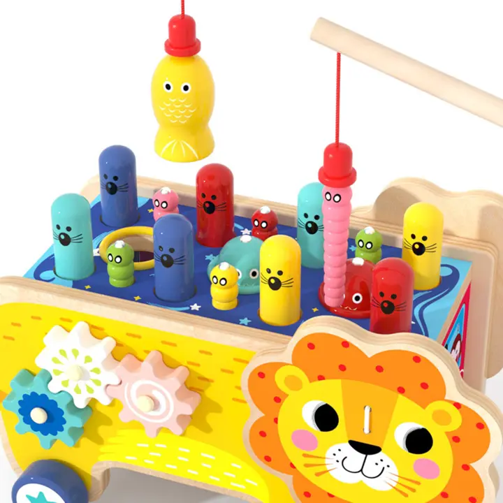 Juguetes Montessori para niños de 1 año, juguete de madera 7 en 1 con  xilófono y juego de pesca magnético, regalo educativo para niños y niñas de  1