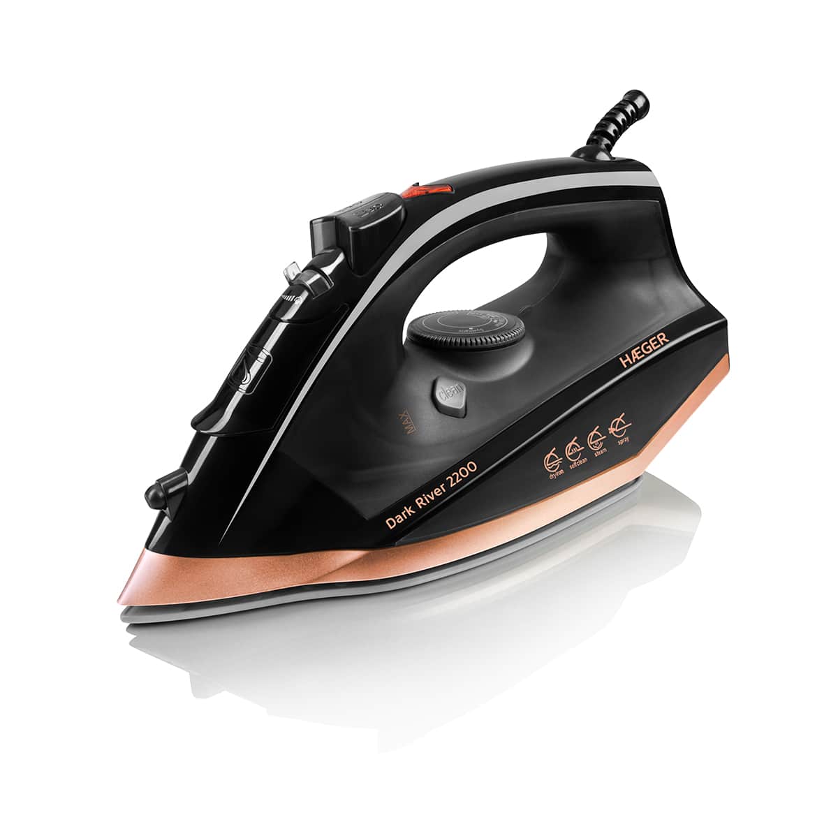 Plancha de Vapor HAEGER Dark River – 2200W, Vapor 60g/min, Base de Acero inoxidable