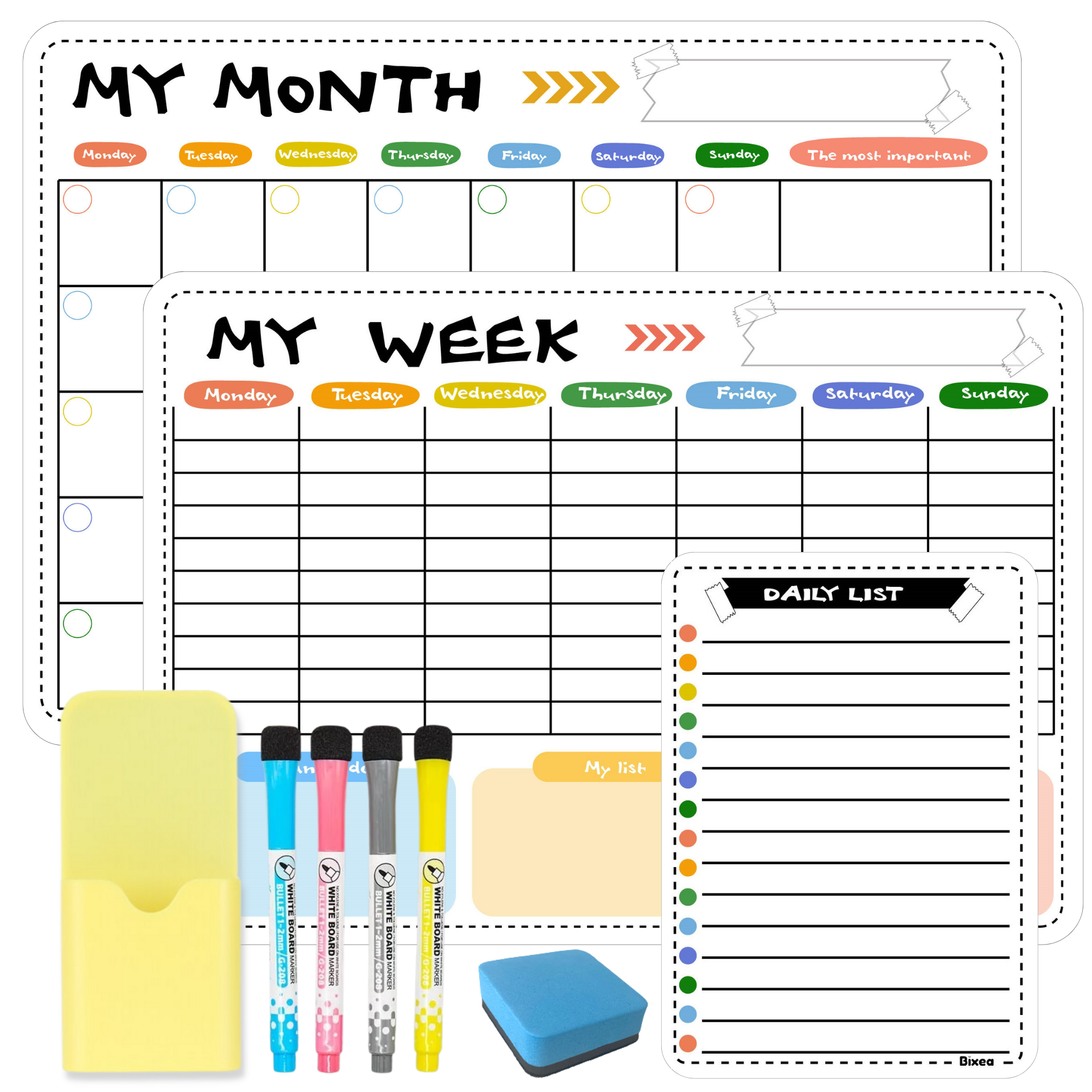 Calendario de nevera magnético de borrado en seco y tabla de tareas, Ideal  para recordatorios en casa