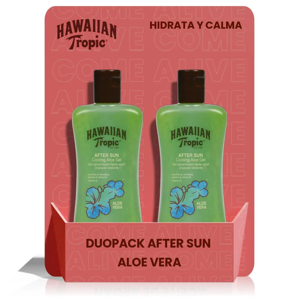 HAWAIIAN TROPIC-Duopack Gel After Sun Cooling Aloe - de Aloe Vera para piel irritada por el sol, hipoalergénico y dermatológicamente probado, formato 200 ml - 2 unidades - 1