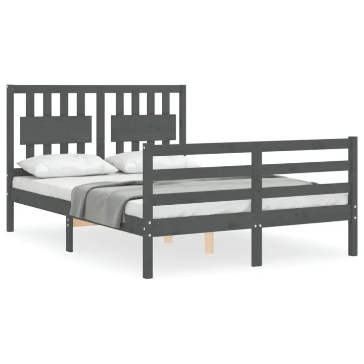 vidaXL Estructura de cama de matrimonio madera maciza gris 180x200 cm