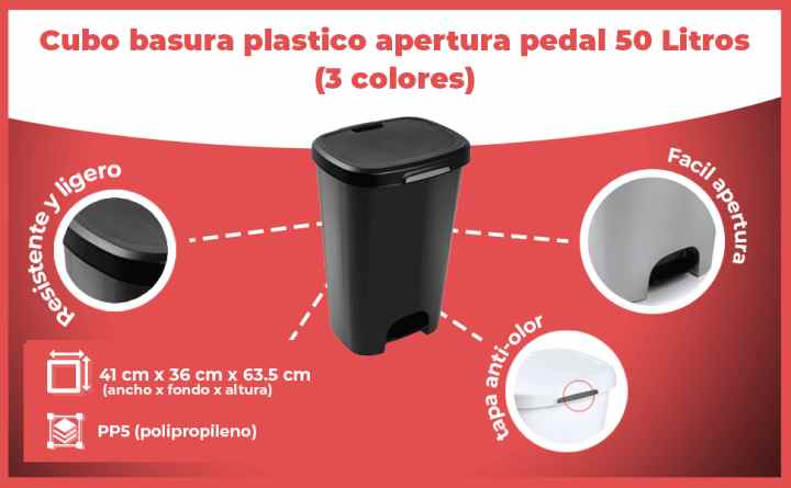Cubo basura reciclaje plastico apertura pedal 35 Litros Blanco