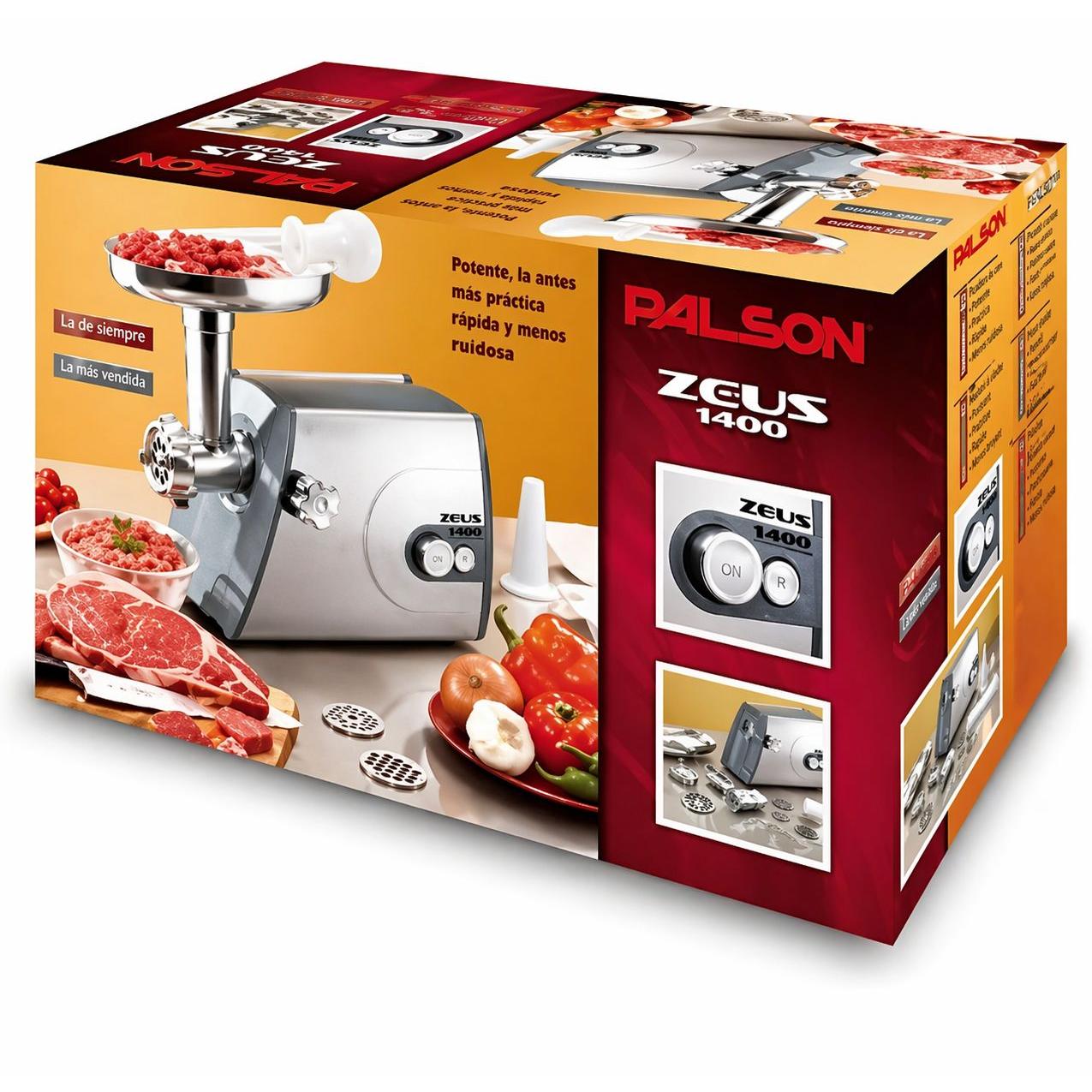 Palson Picadora de Carne Zeus 1400W Trituradora Eléctrica de Acero Inoxidable con Función Reverse para Embutidos Uso Profesional