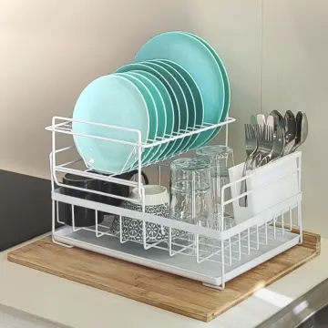 HOMCOM escurreplatos de acero escurridor de platos de 2 niveles para  fregadero con soporte para tabla